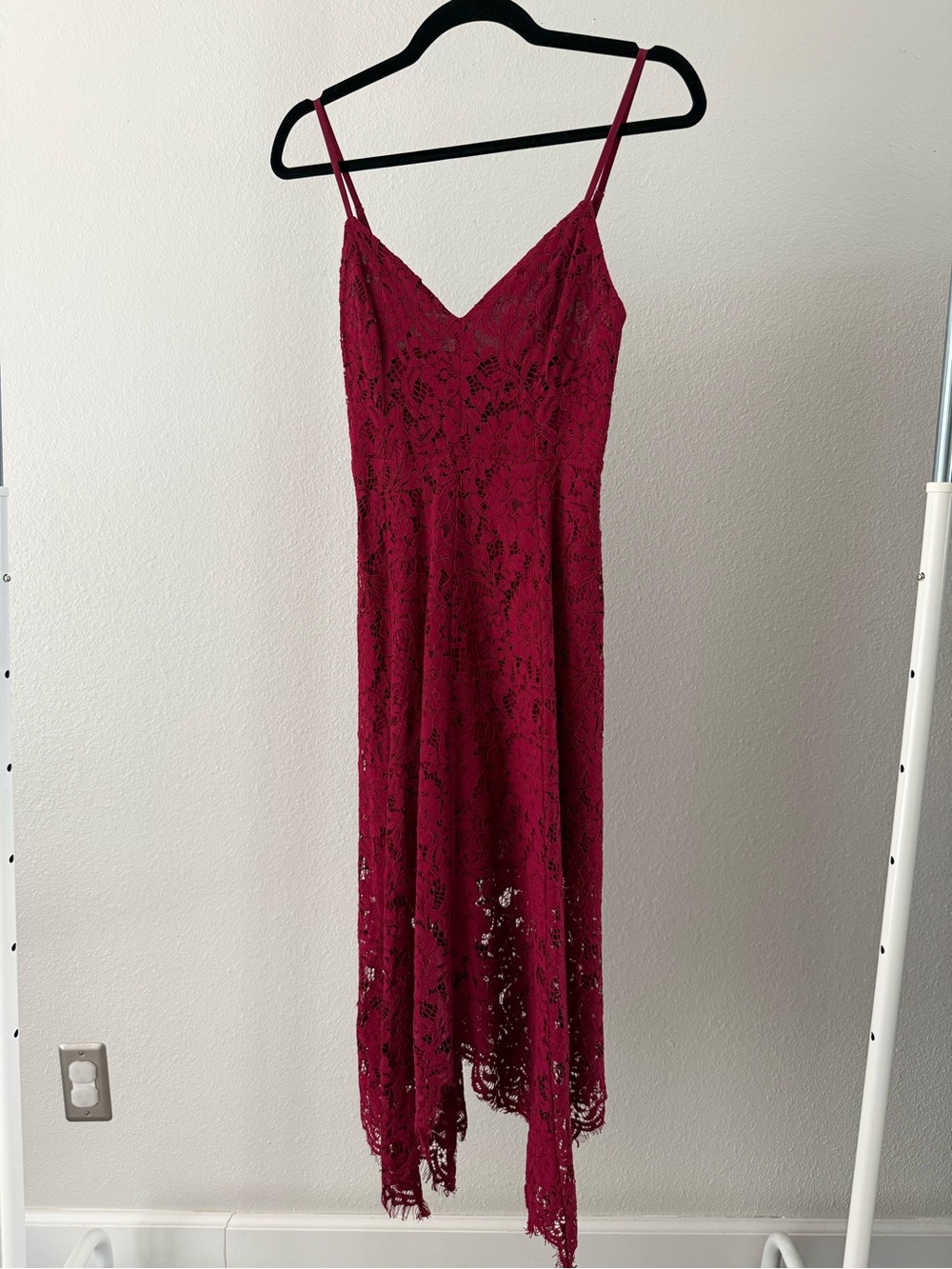 Lulus Wine Lace High-Low Slip Dress